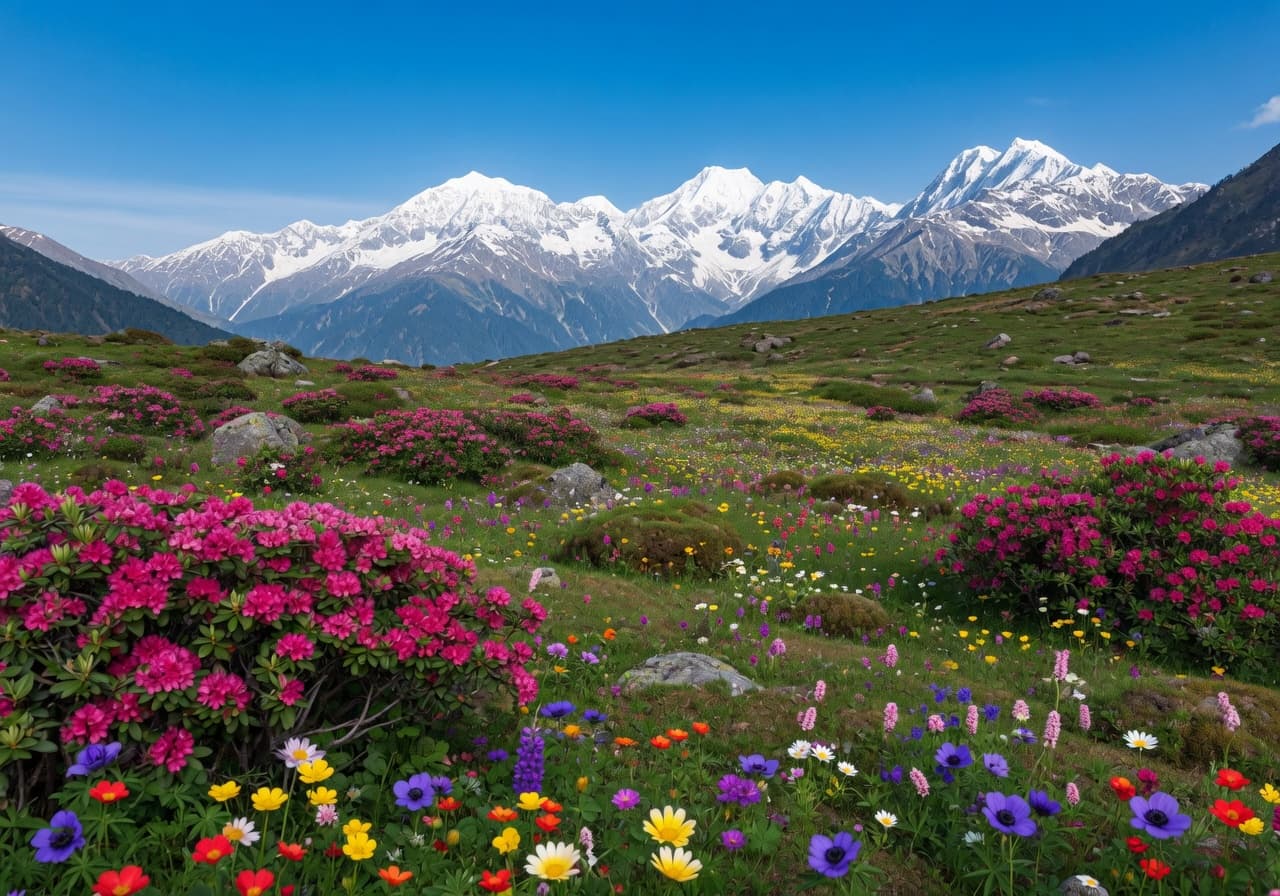 Alpine rhododendron meadow at Auli