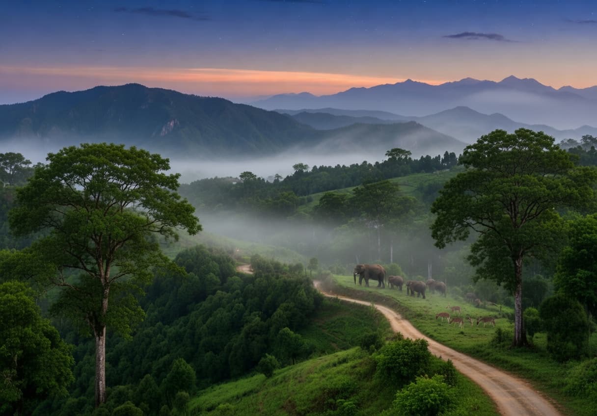 Misty forest and wildlife at Jim Corbett