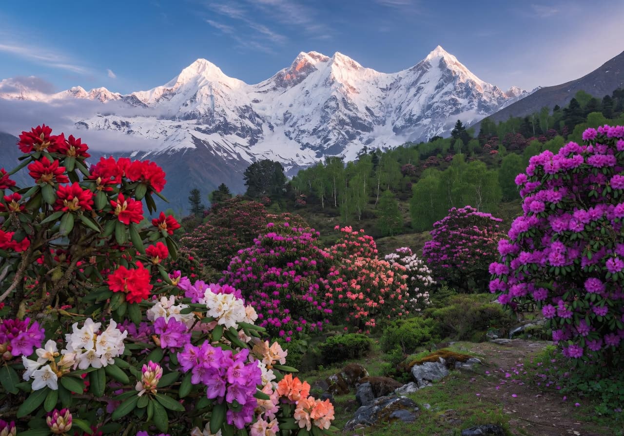 Rhododendron garden below the peaks at Munsiyari